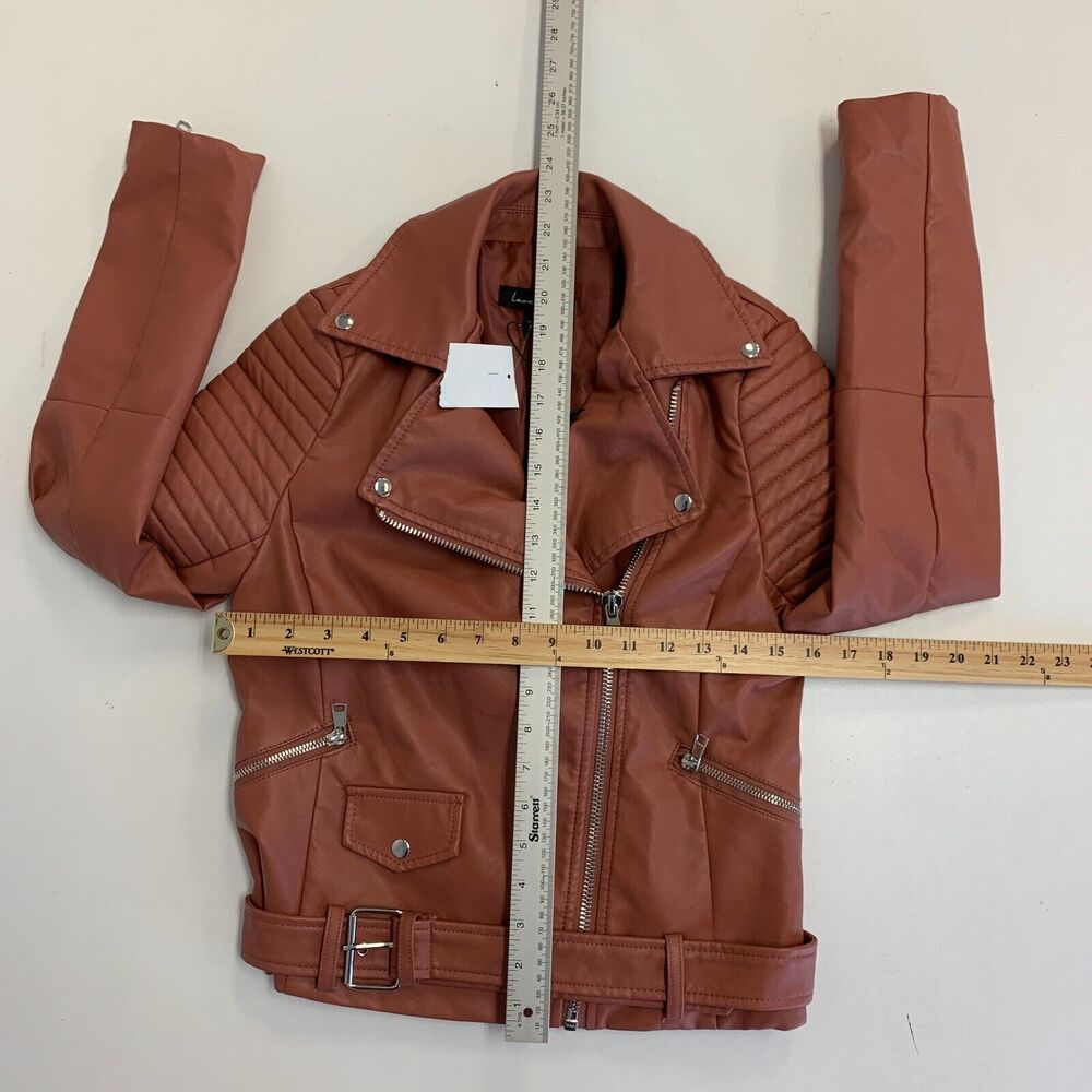 Love Tree Jacket Womens S Small Muave Faux Leather Moto Belted Size Zip Ribbed - Picture 10 of 12